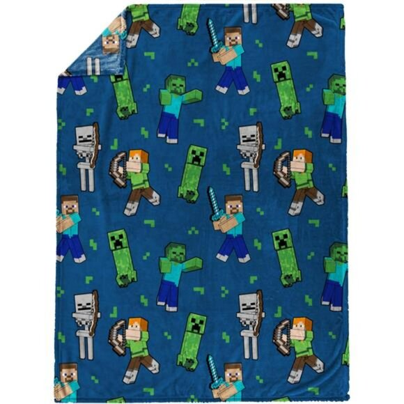 Minecraft fleece throw blanket 46x60 kids bedding gamer creeper skeleton steve a - Picture 4 of 8